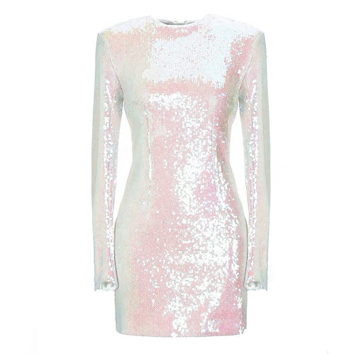 Long Sleeve Crew Neck Sequin Mini Dress