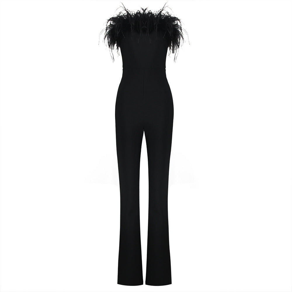 Feather Tube Bandage Jumpsuit