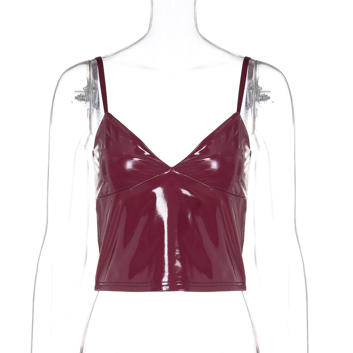 Faux Leather Spaghetti Strap Crop Top