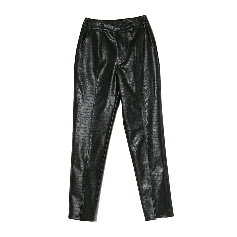 
                  
                    Faux Leather High Rise Croc Print Pants
                  
                