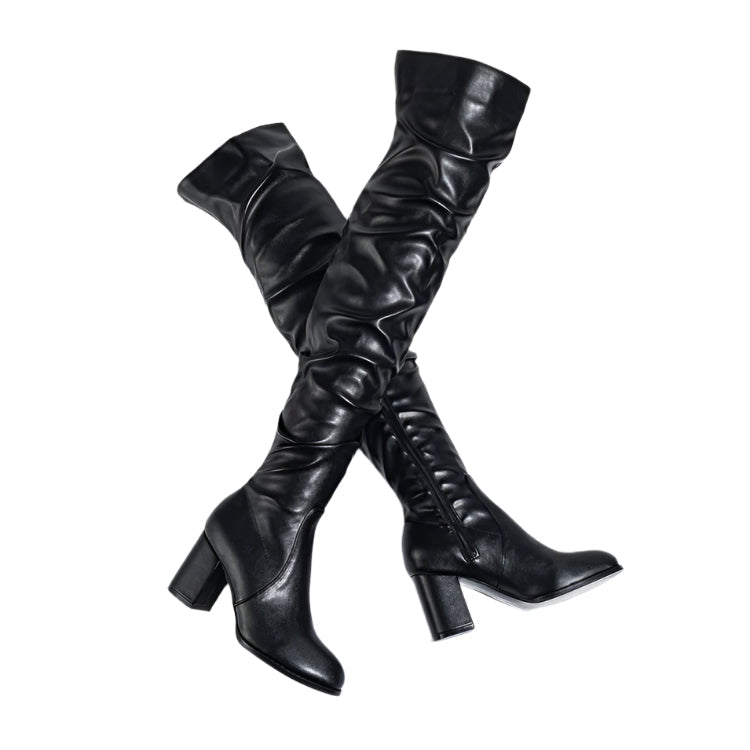 Ruched Thigh High Heeled Boots