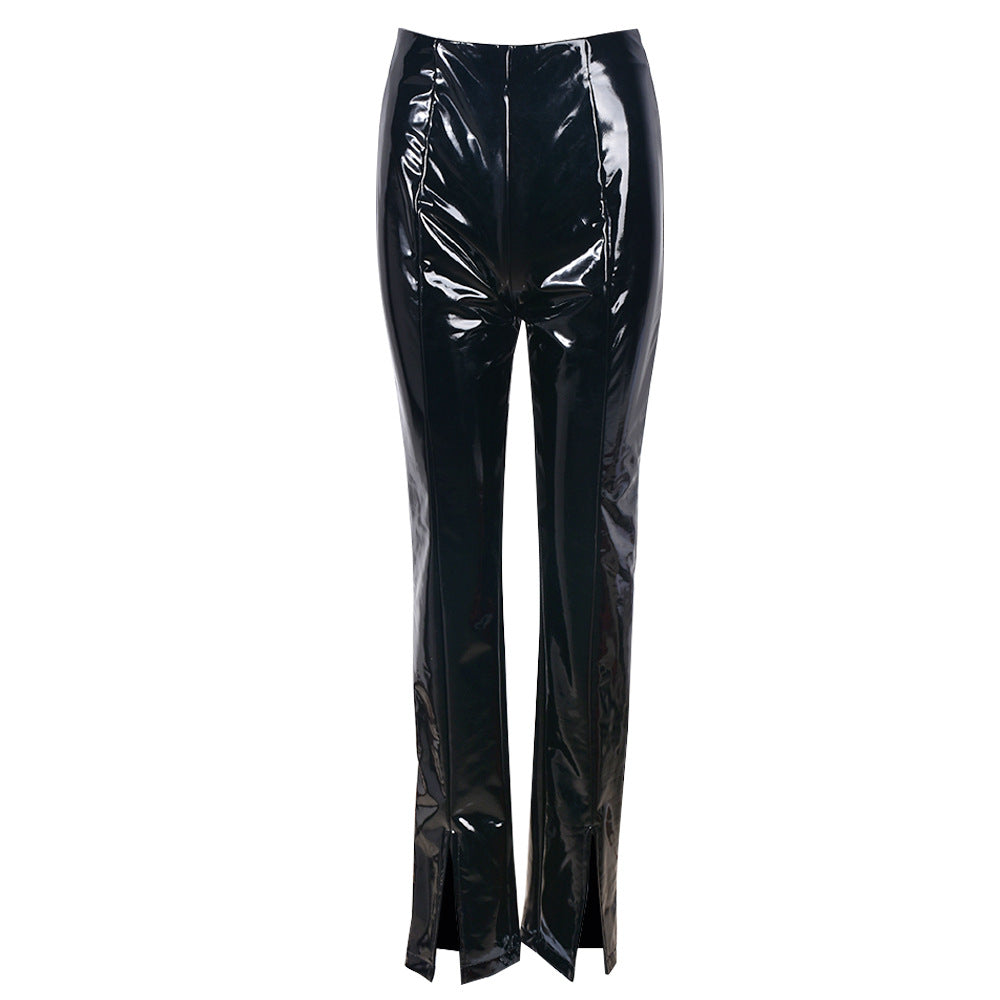 Slit Front High Waist Leather Pants