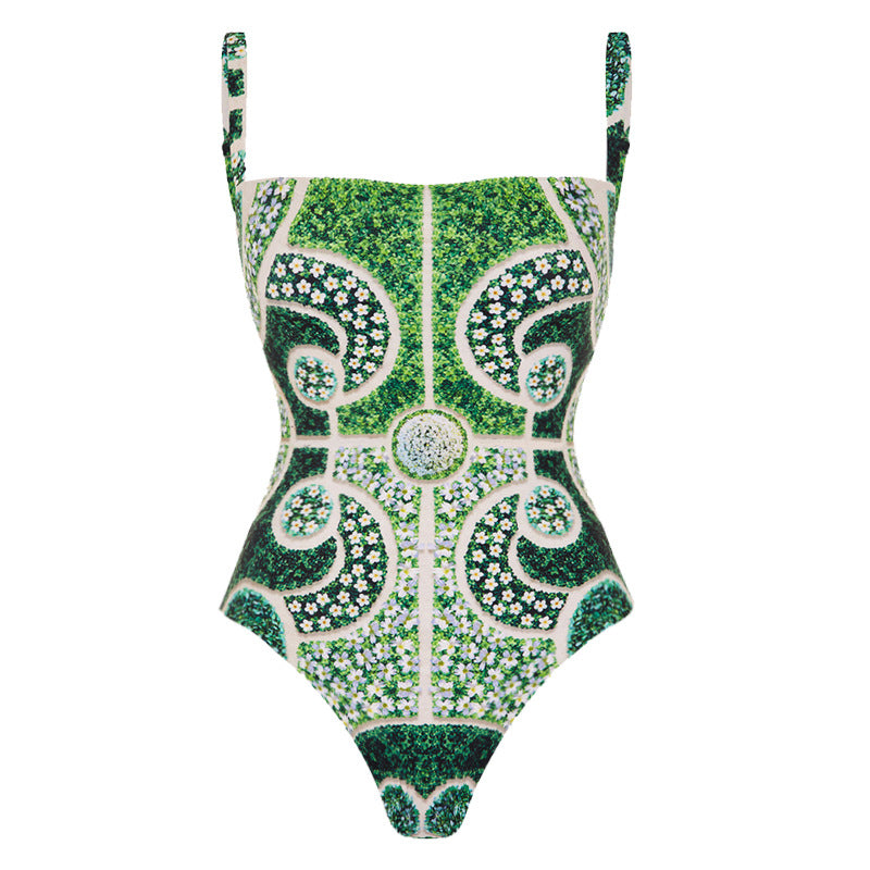 Print Spaghetti Strap Square Neckline One Piece Swimsuit