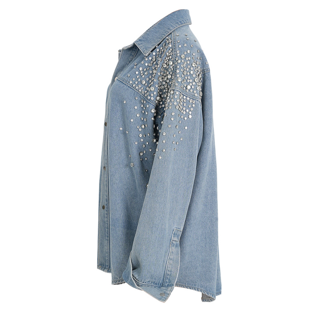 
                      
                        Rhinestone Embellished Button Down Denim Top
                      
                    