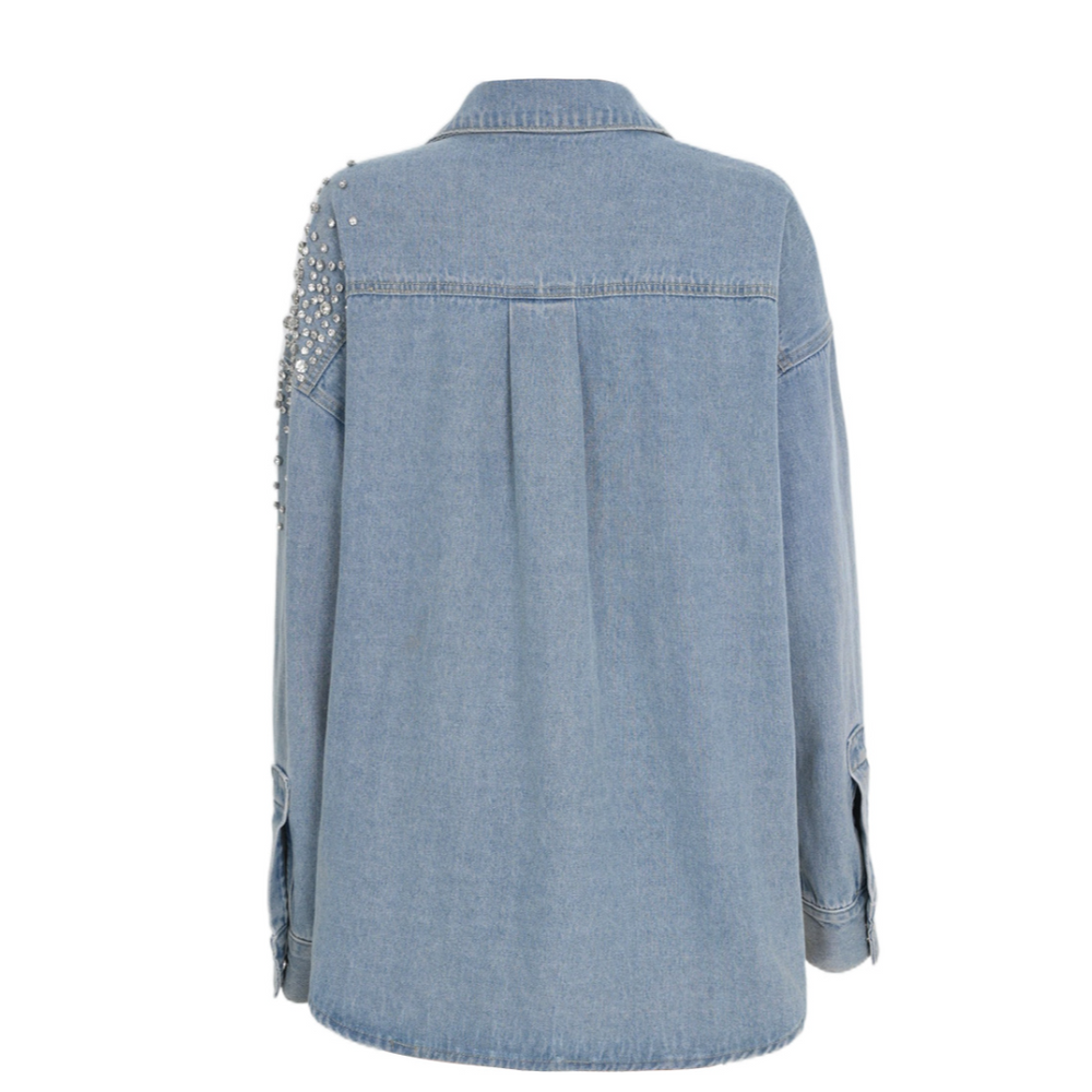 
                      
                        Rhinestone Embellished Button Down Denim Top
                      
                    