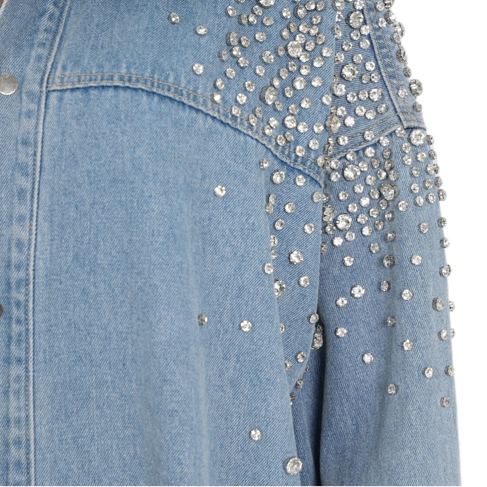 
                      
                        Rhinestone Embellished Button Down Denim Top
                      
                    