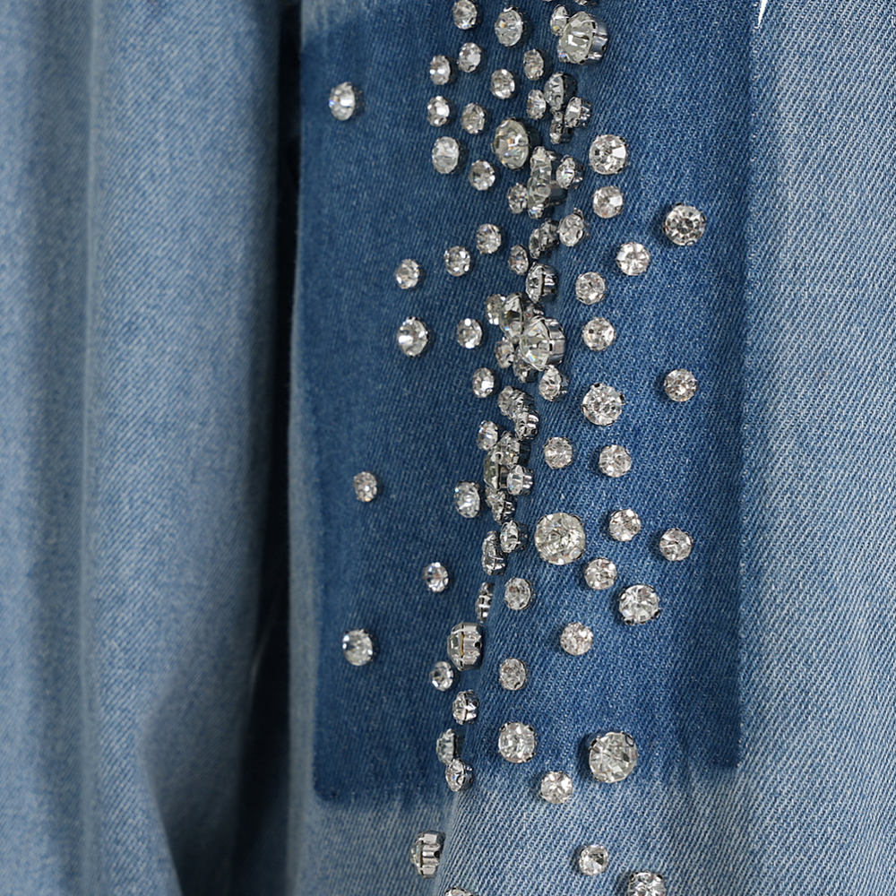 
                      
                        Rhinestone Embellished Button Down Denim Top
                      
                    