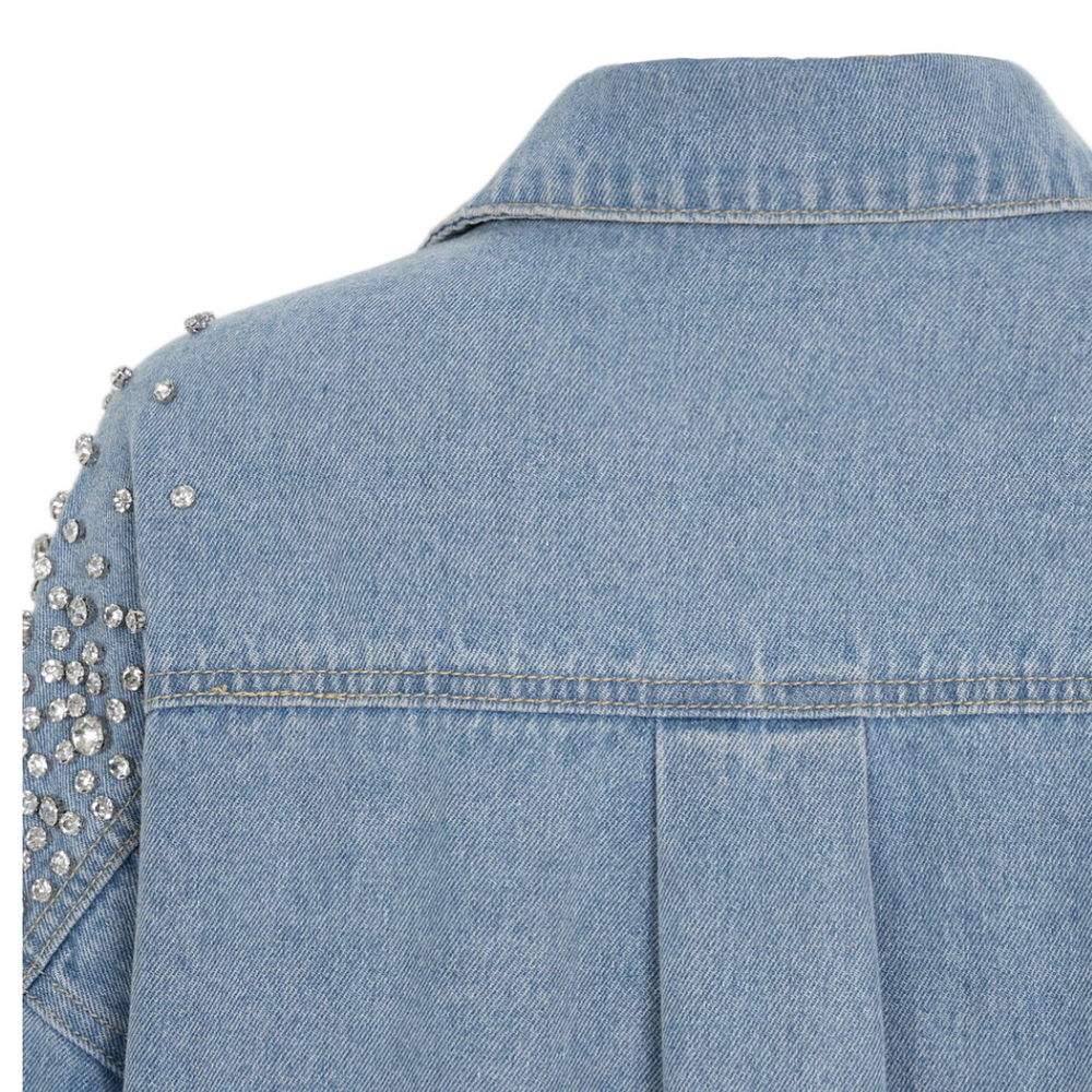 
                      
                        Rhinestone Embellished Button Down Denim Top
                      
                    