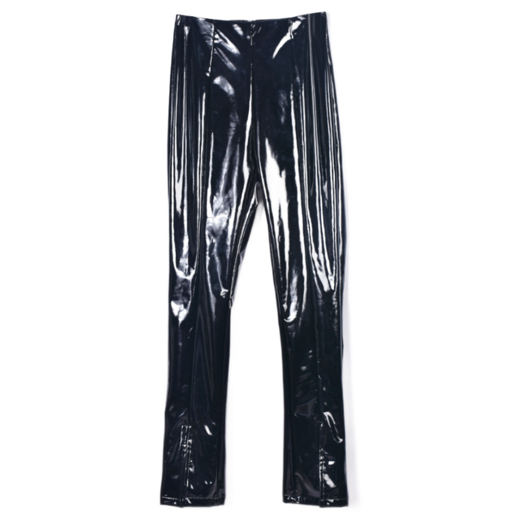 Slit Front High Waist Leather Pants