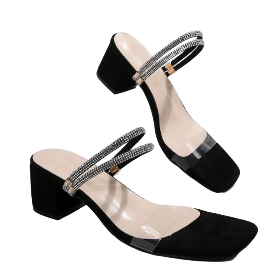 Rhinestone and PVC Strap Low Heel Sandals