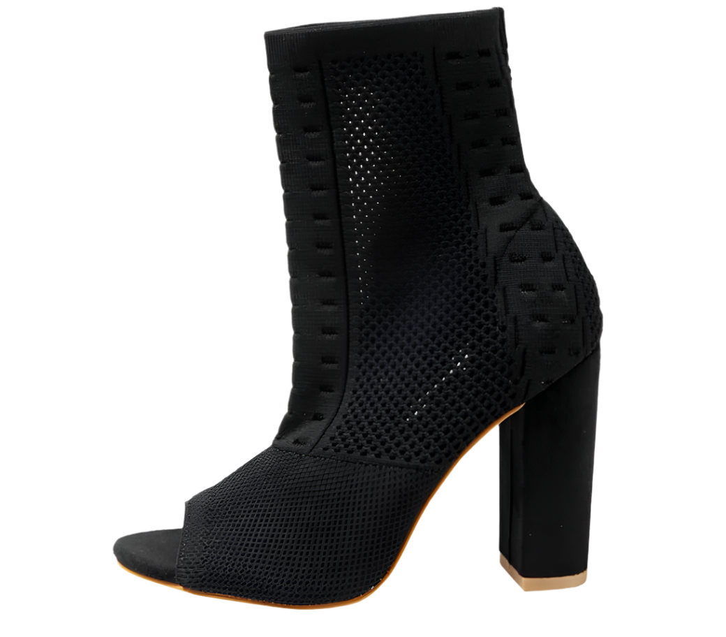 Peep Toe High Heel Knit Ankle Boots