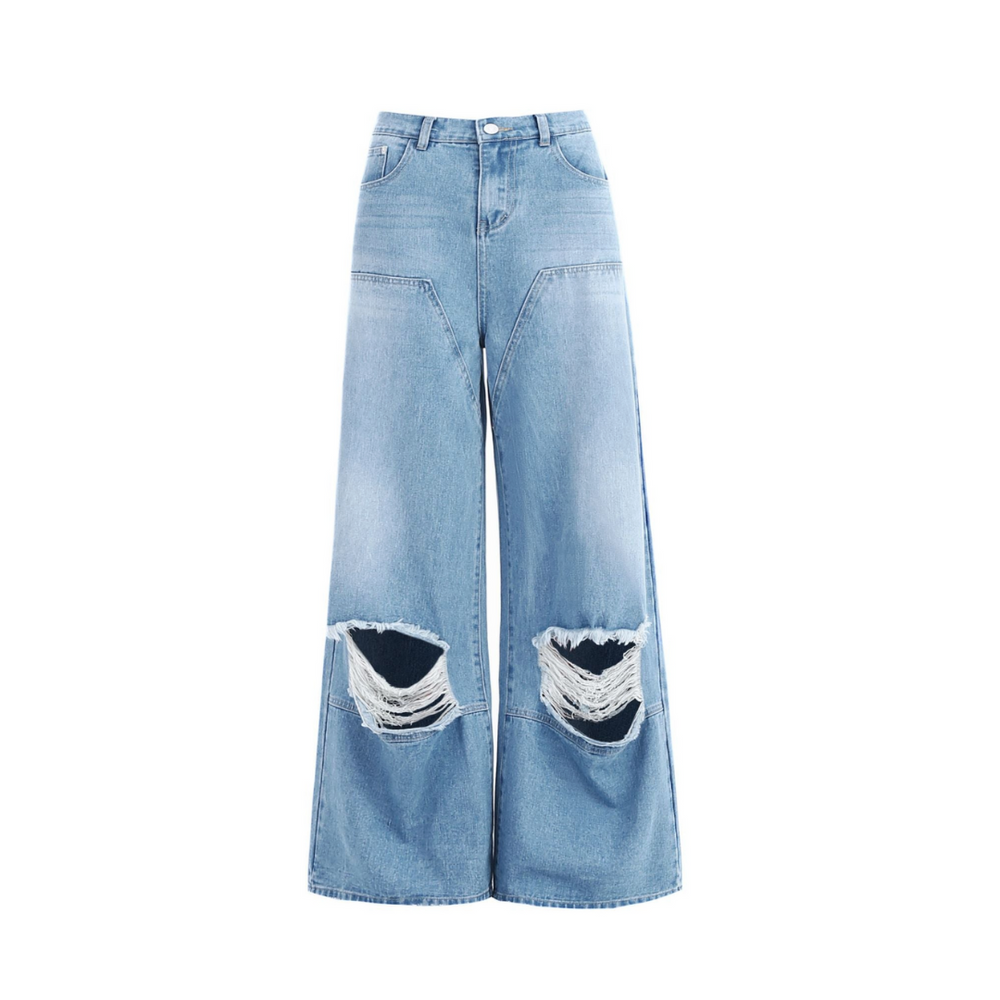 Ultra Wide Leg High Waist Distressed Jeans