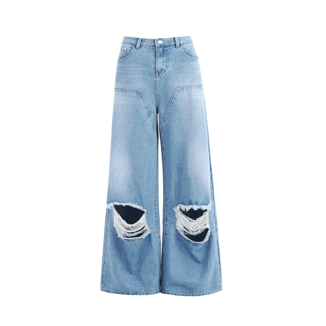 Ultra Wide Leg High Waist Distressed Jeans