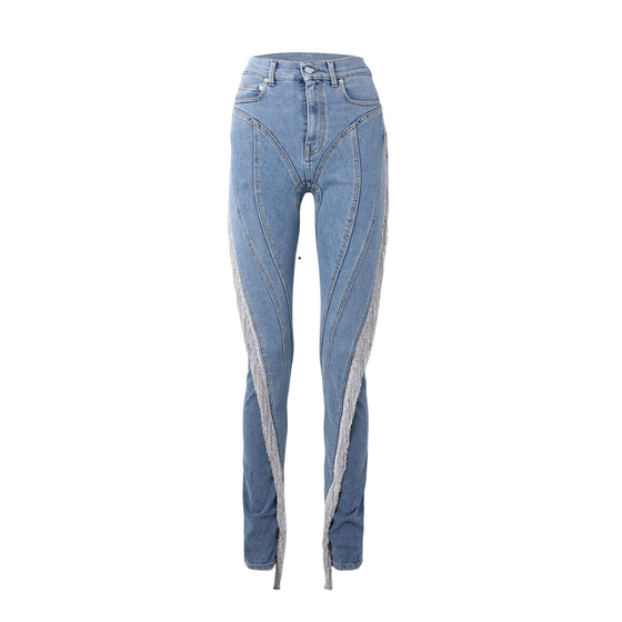 Rhinestone Tassel High Waist Jeans