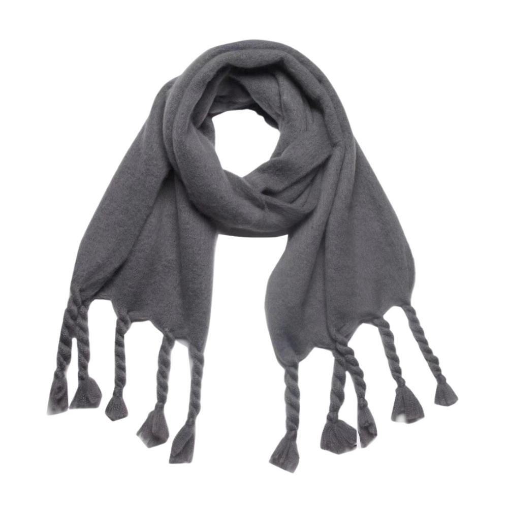 
                      
                        Knotted Fringe Trim Wide Scarf
                      
                    