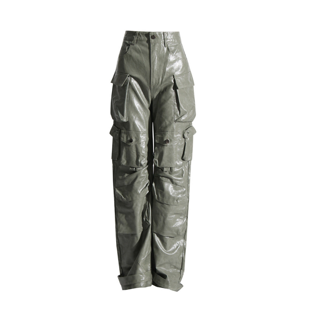 
                      
                        High Waist PU Cargo Pants
                      
                    