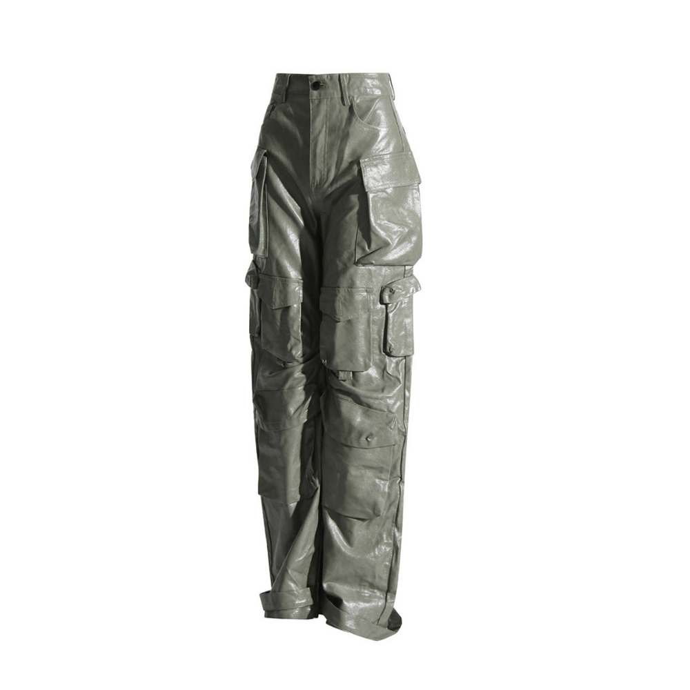 
                      
                        High Waist PU Cargo Pants
                      
                    