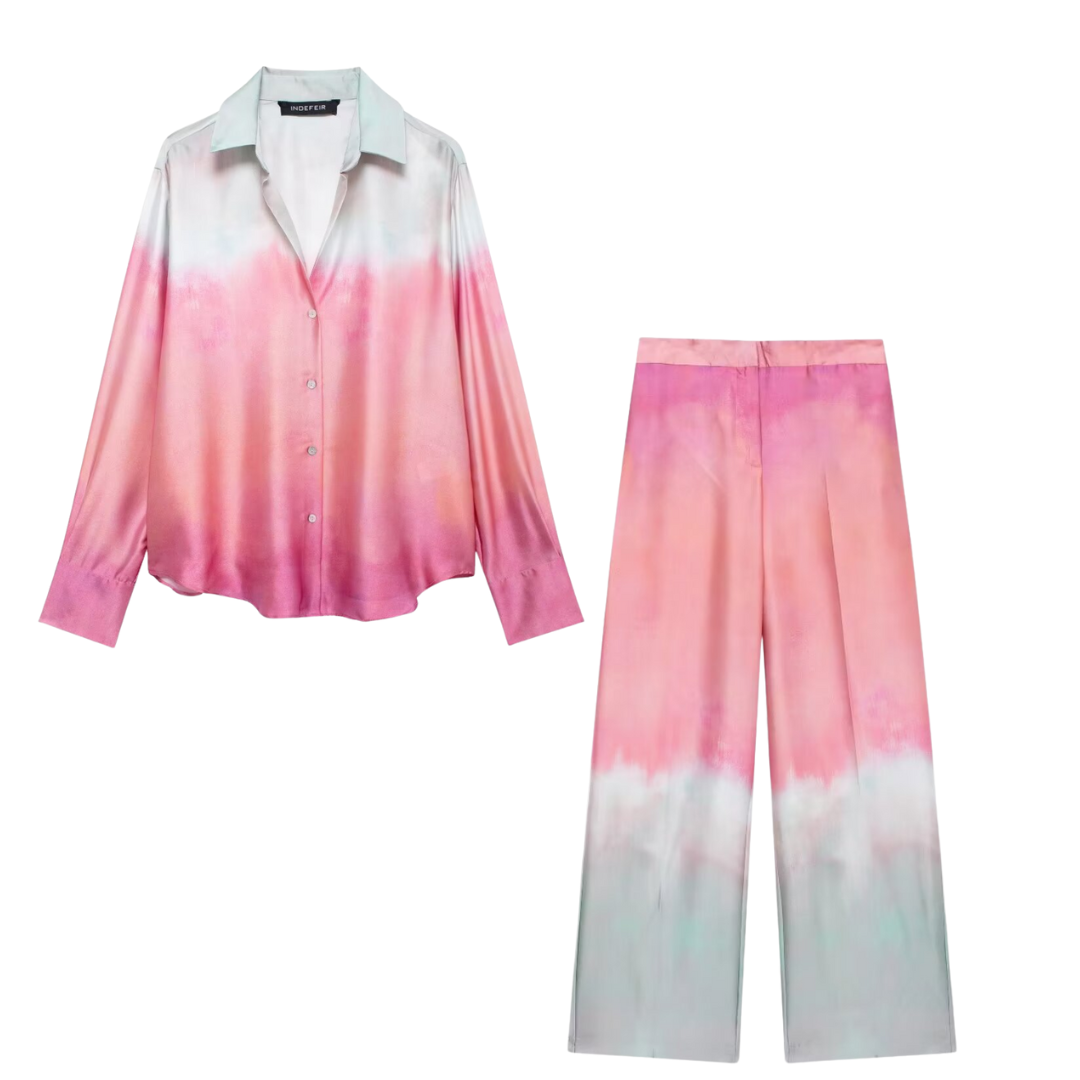 Ombre Satin Button Down and Pants Set