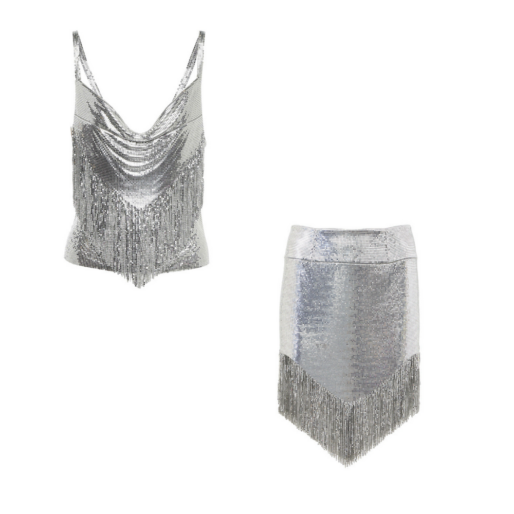 
                  
                    Fully Sequined Fringe Top and Skirt Set
                  
                