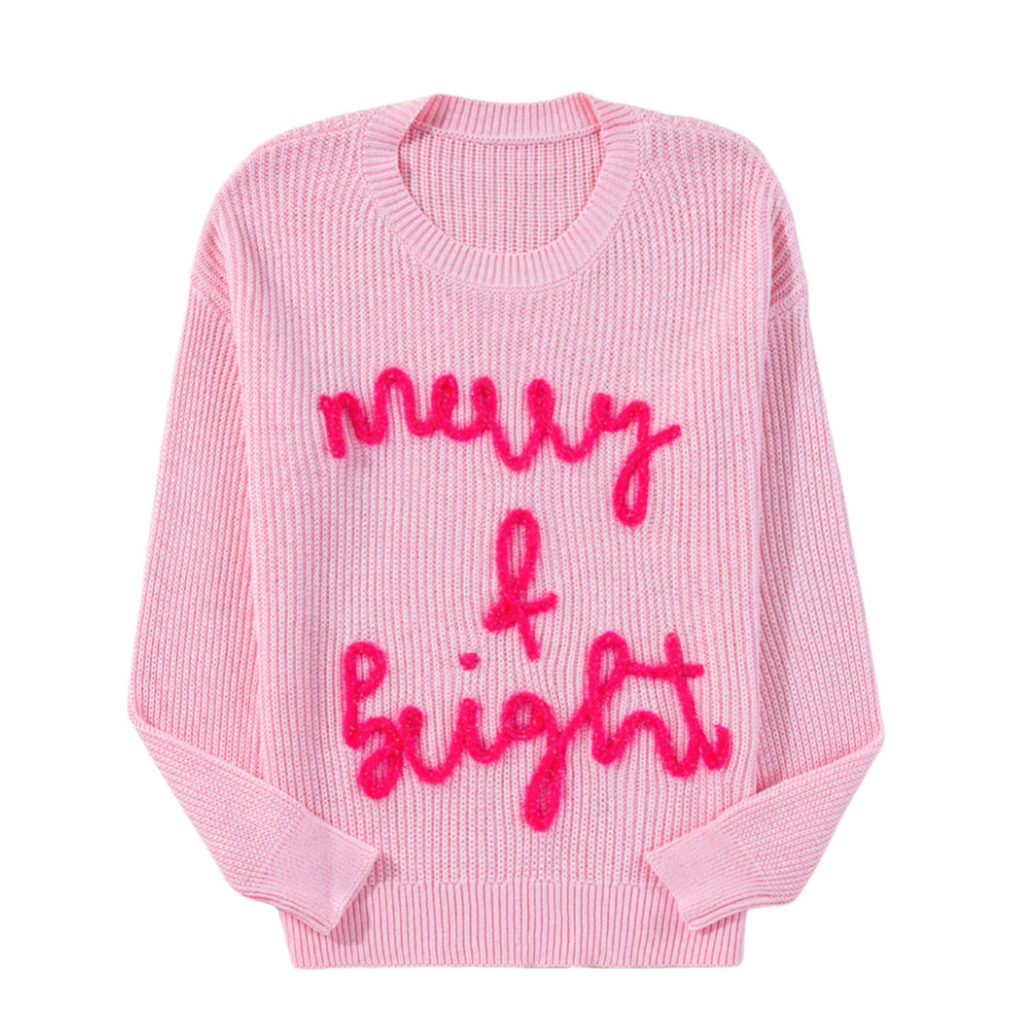 Merry and Bright Ribbed Crew Neck Sweater