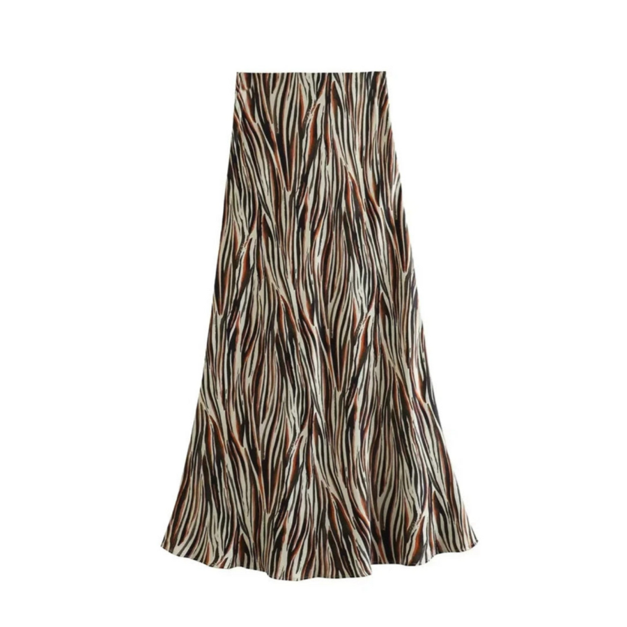 Zabra Print Satin Midi Skirt