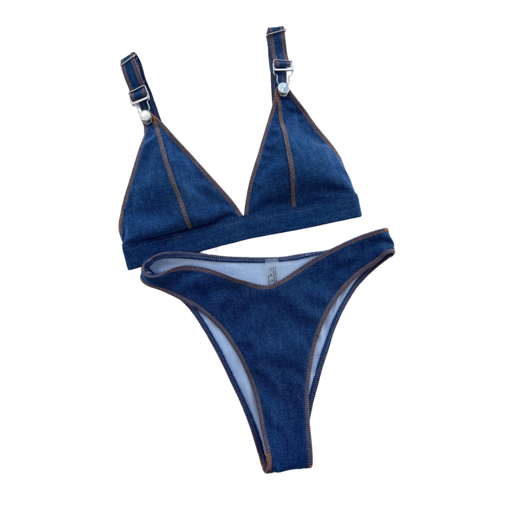 Medium Wash Denim Bikini Set