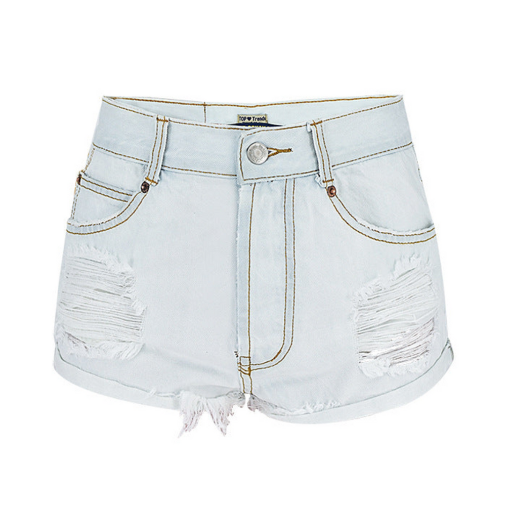 Light Wash Rolled Hem Distressed Shorts