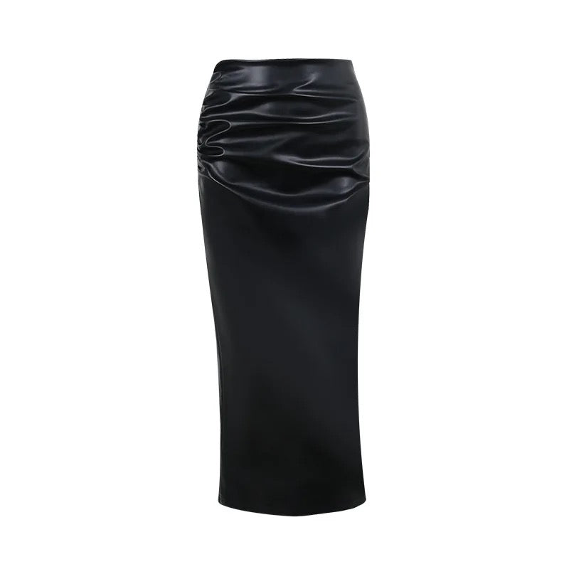 PU Ruched High Waist Skirt