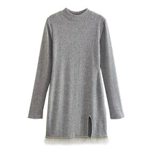  Ribbed Rhinestone Trim Sweater Dress