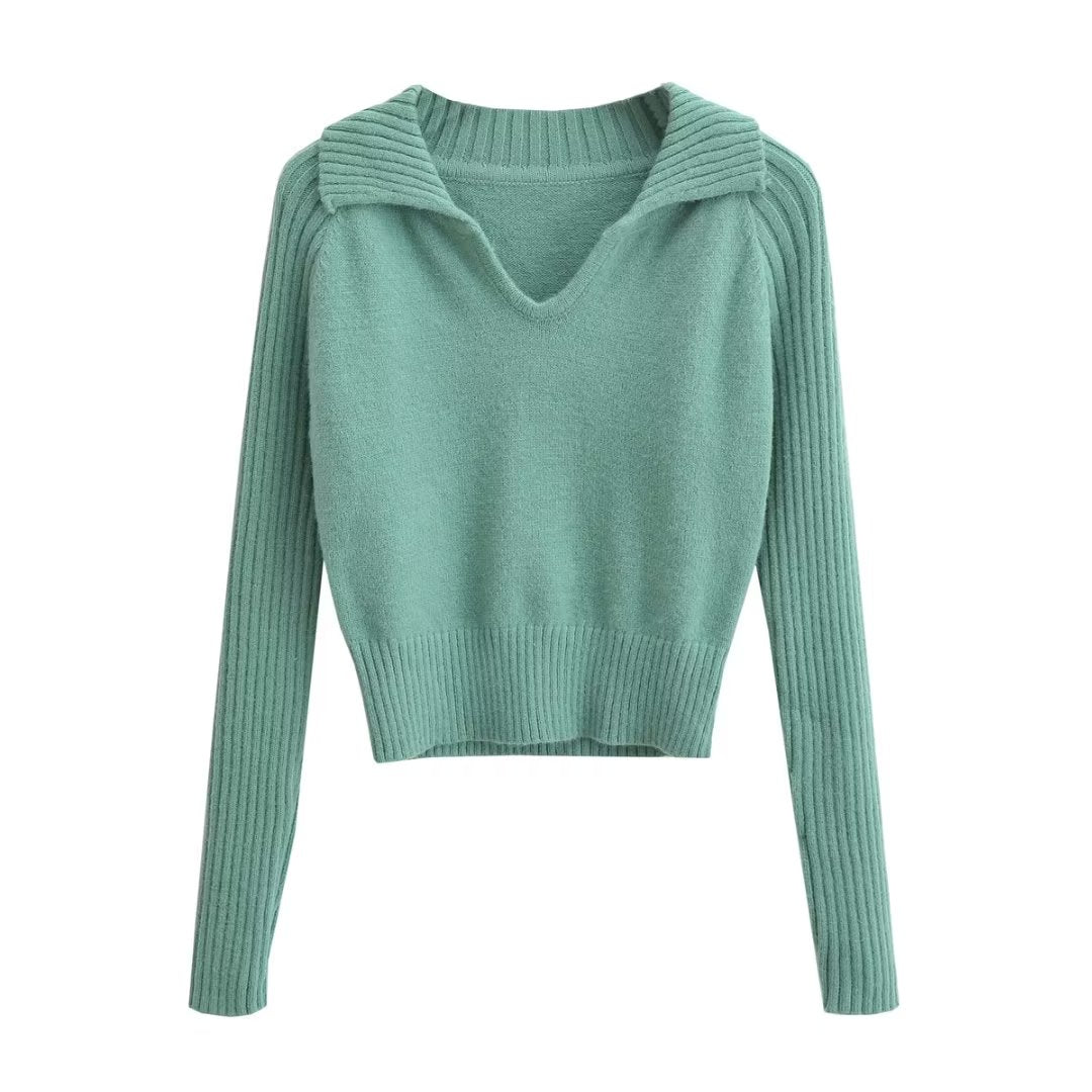 Collared Pullover Ribbed Sweater