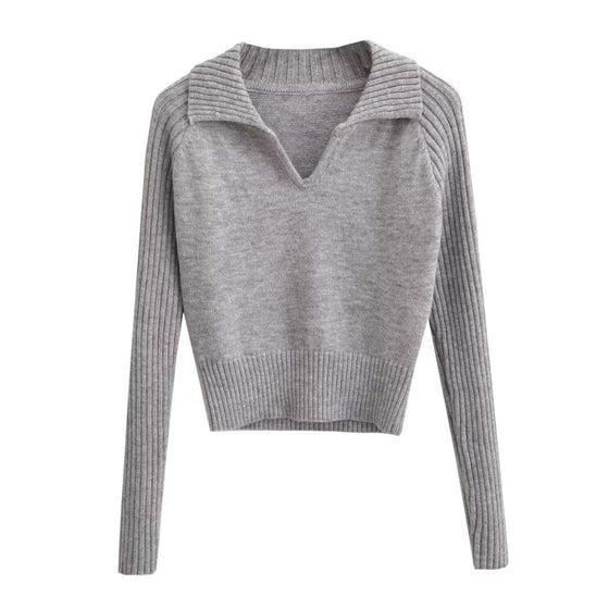 Collared Pullover Ribbed Sweater