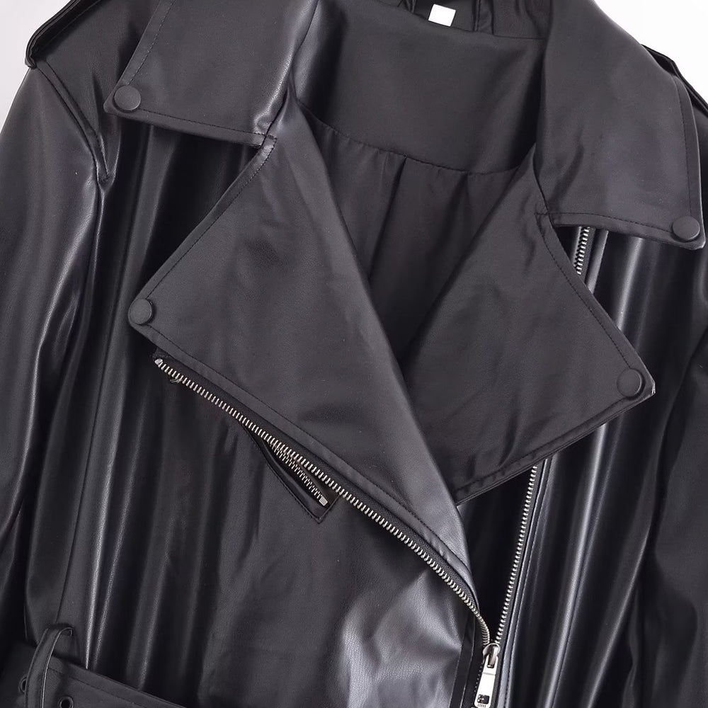 
                  
                    Black Faux Leather Belted Trench Coat
                  
                