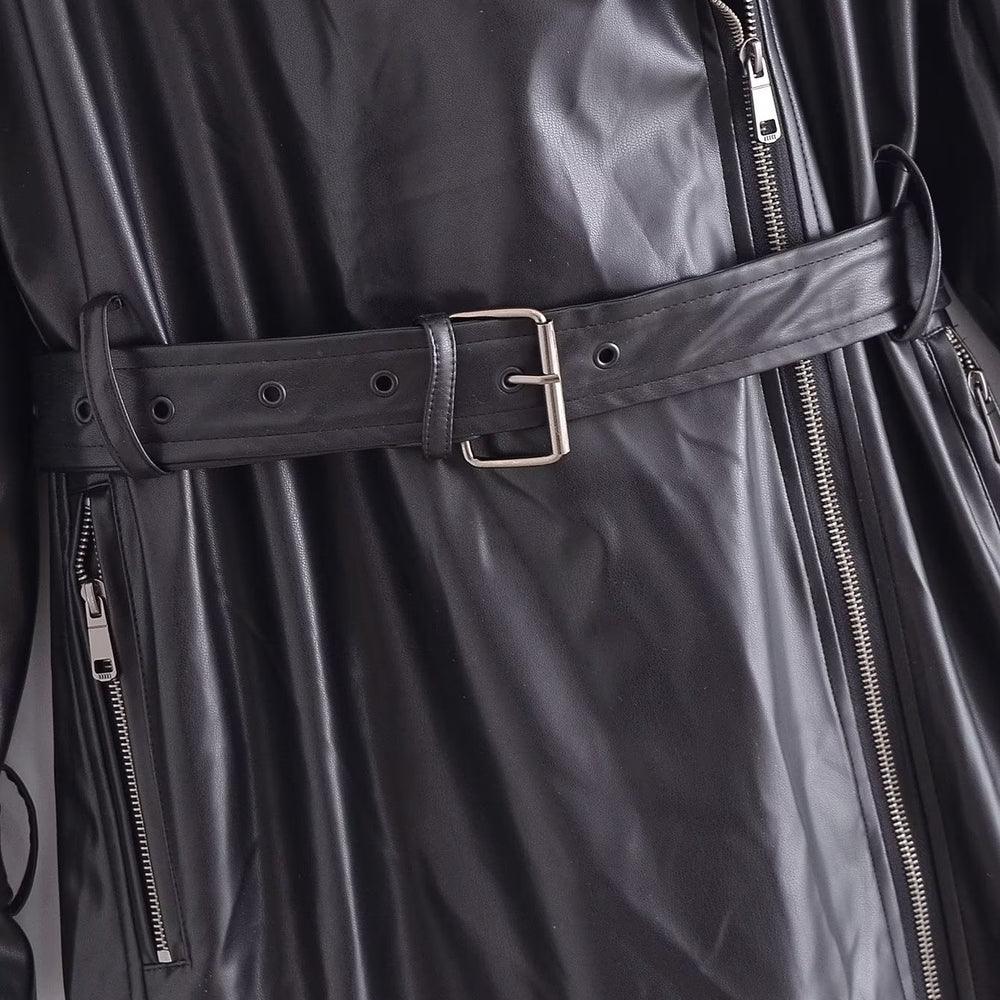 
                  
                    Black Faux Leather Belted Trench Coat
                  
                