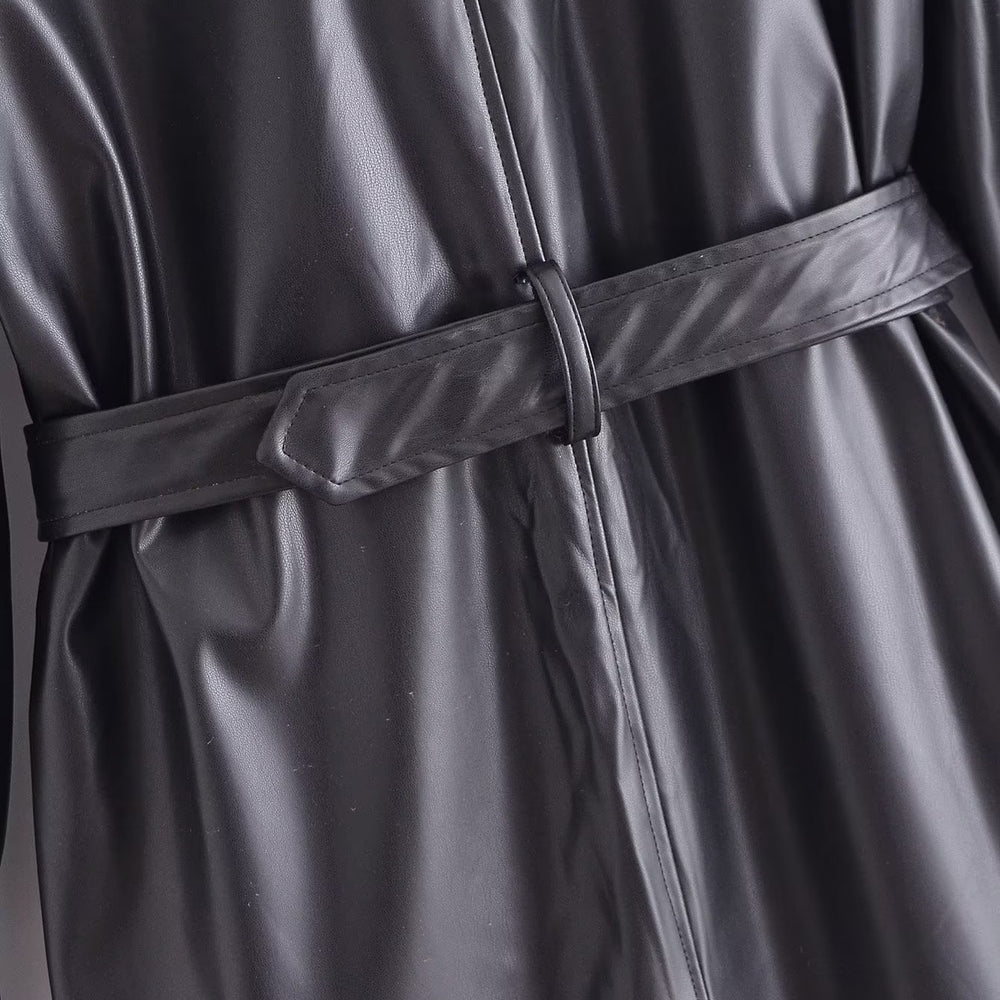 
                  
                    Black Faux Leather Belted Trench Coat
                  
                