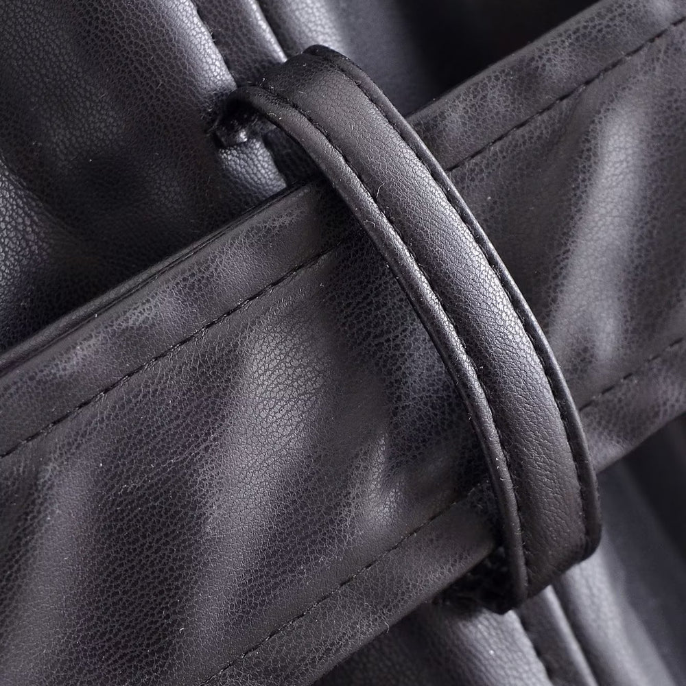 
                  
                    Black Faux Leather Belted Trench Coat
                  
                