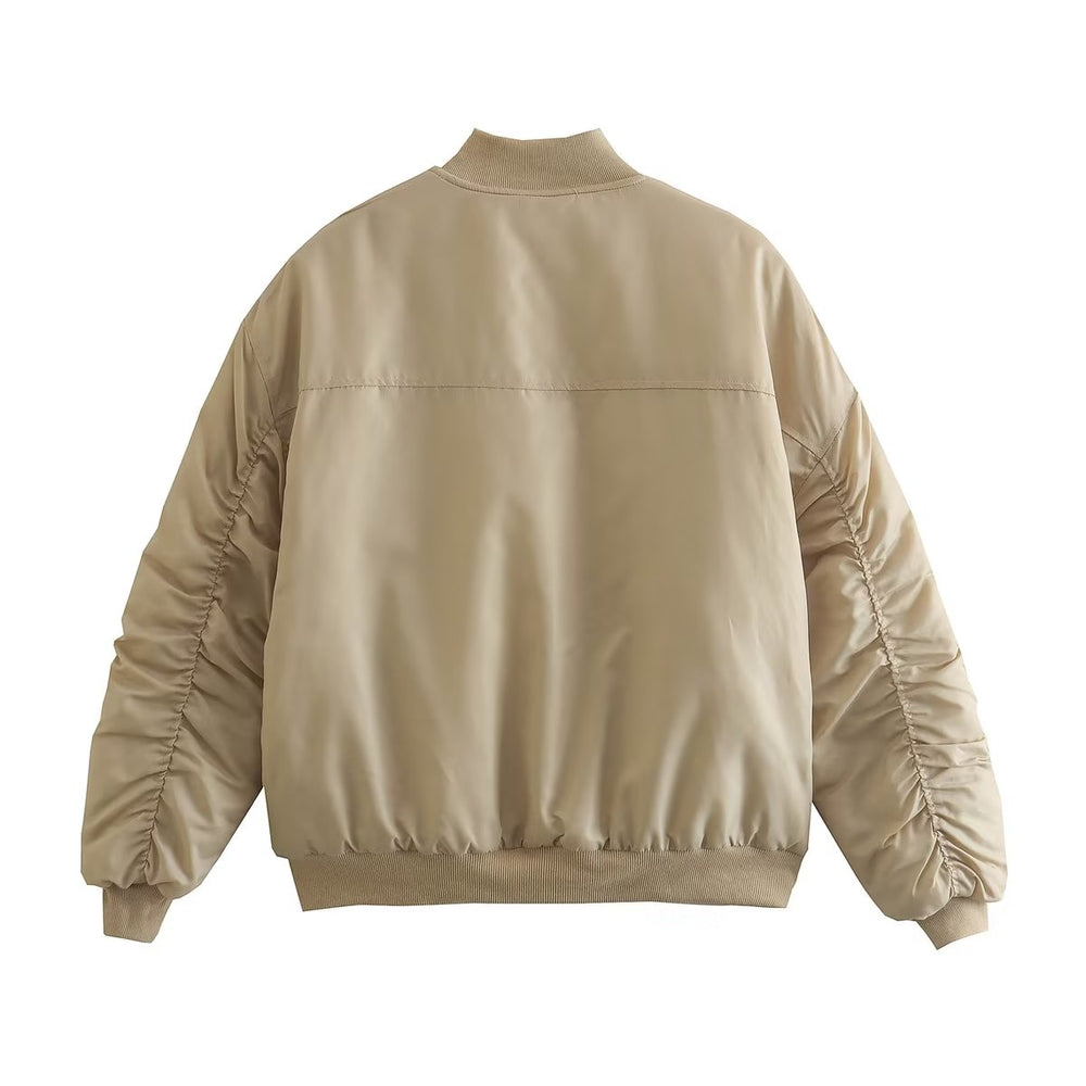 Ruched Sleeve Bomber Jacket