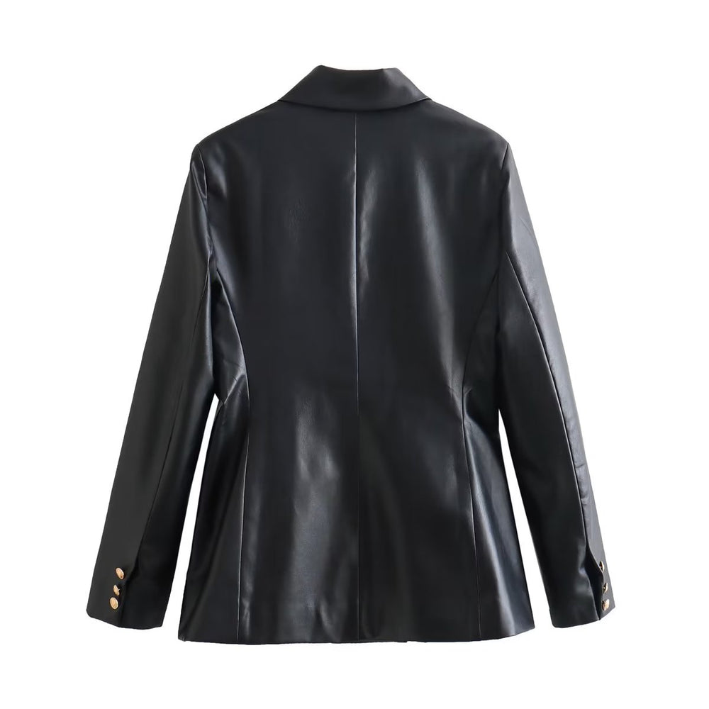 
                  
                    Double Breasted PU Blazer
                  
                