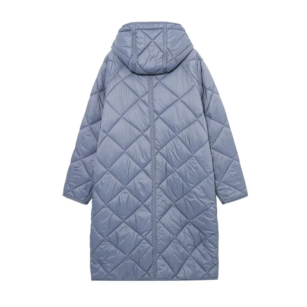 Quilted 3/4 Length Hooded Coat