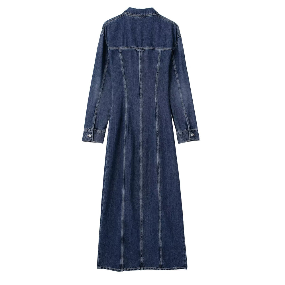 
                      
                        Long Sleeve Dark Wash Denim Maxi Dress
                      
                    