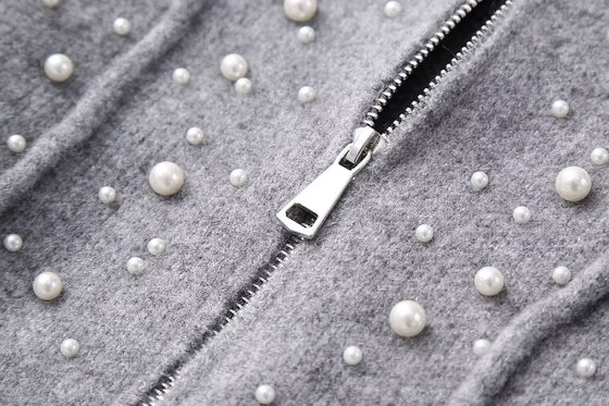 Pearl Embellished Zip Up Sweater