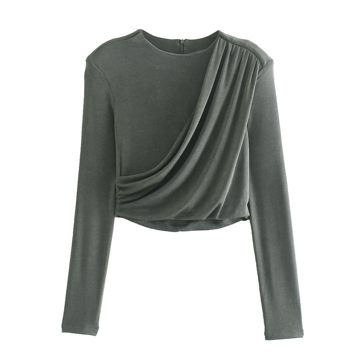 Crewneck Long Sleeve Shoulder Pad Top