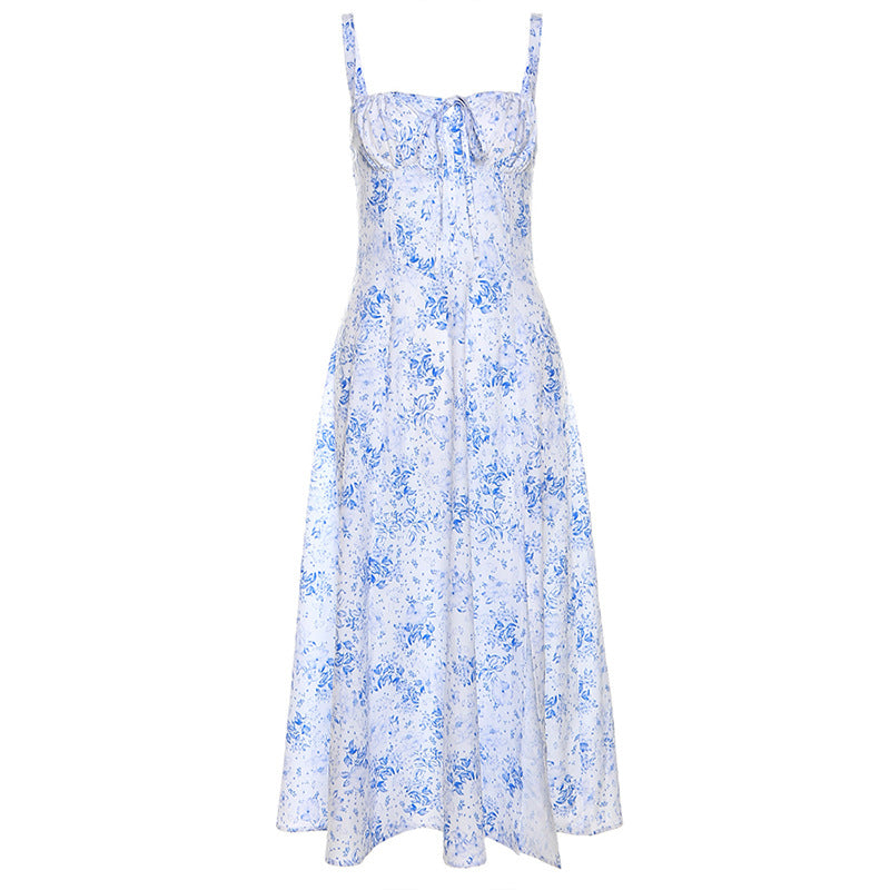 Floral Print Sweetheart Neckline Midi Dress