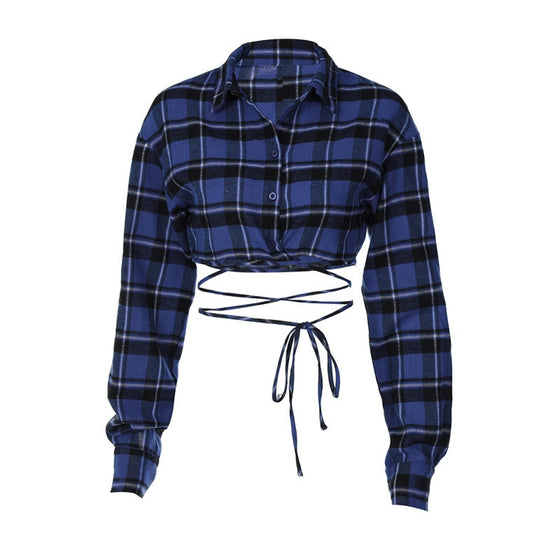 Long Sleeve Tied Cropped Flannel