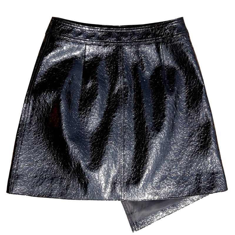 
                  
                    Patent Leather Shiny Asymmetric Mini Skirt
                  
                