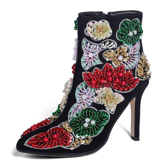 Pointed Toe Embellished Ankle Boots