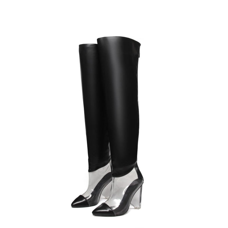 Clear Cut Out Over the Knee PVC Wedge Boots