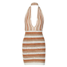  Stripe V-Neck Halter Mini Dress