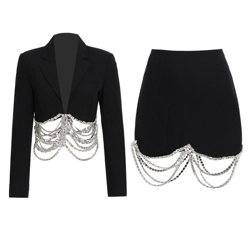 Gem Chain Blazer and Skirt Set