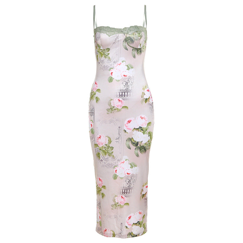 Floral Print Spaghetti Strap Bodycon Midi Dress