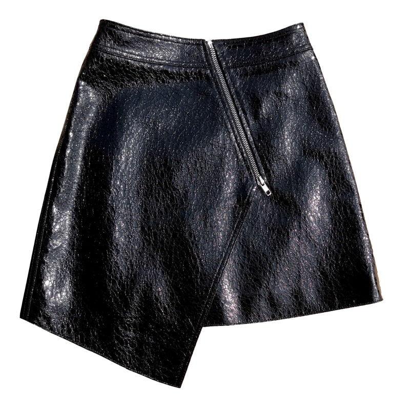 
                  
                    Patent Leather Shiny Asymmetric Mini Skirt
                  
                